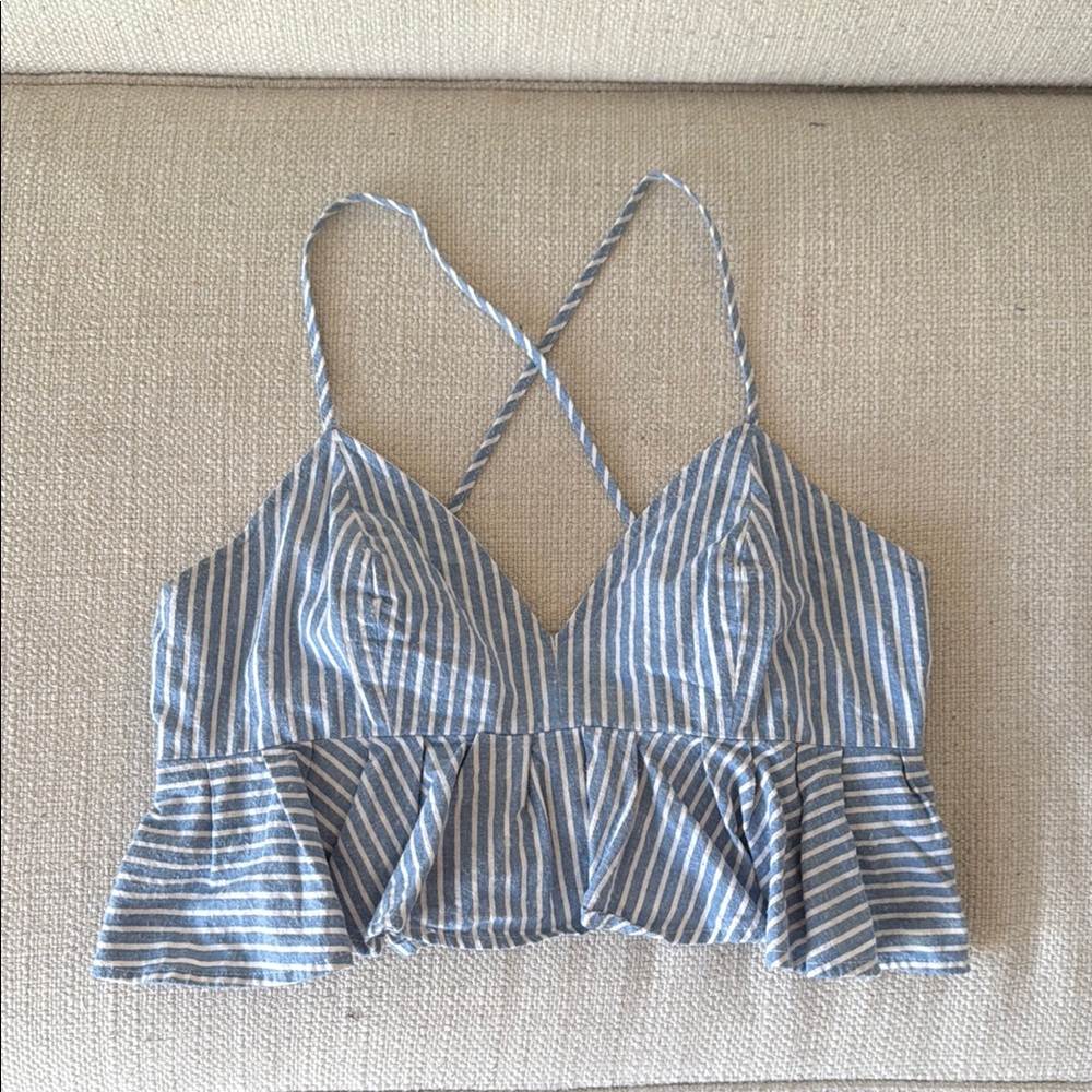 AKIRA Blue and White Peplum Bustier Camisole